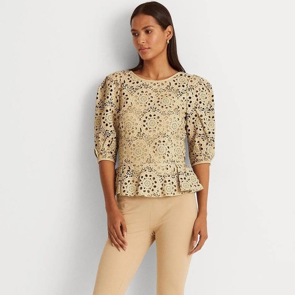 L.Ralph Lauren 100% Lambskin Leather Laser Cut Peplum Top, NWT, Size 16 - Picture 3 of 13